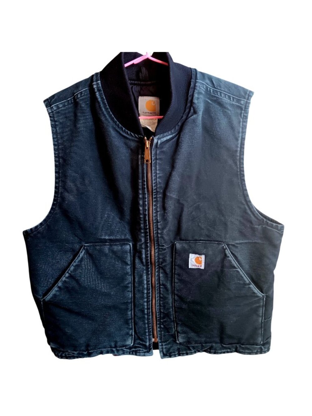 Vintage Large Carhartt Mens Black Arctic Quilt Vest V01 BLK 1990s Mexico Fade